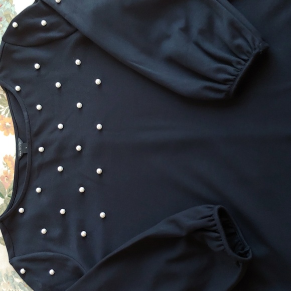Ann Taylor Pearl Accent Long Sleeve Top Black Size Women's Small - Picture 4 of 17